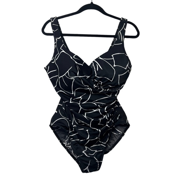 Miraclesuit Escape Tummy Control One Piece Swimsuit Slimming Black Print 16D - Picture 1 of 5